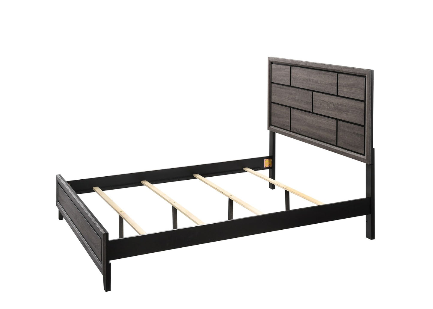 Cotemporary Gray Finish Full Size Panel Low-profile Bed Geometric Design Wooden Bedroom Furniture