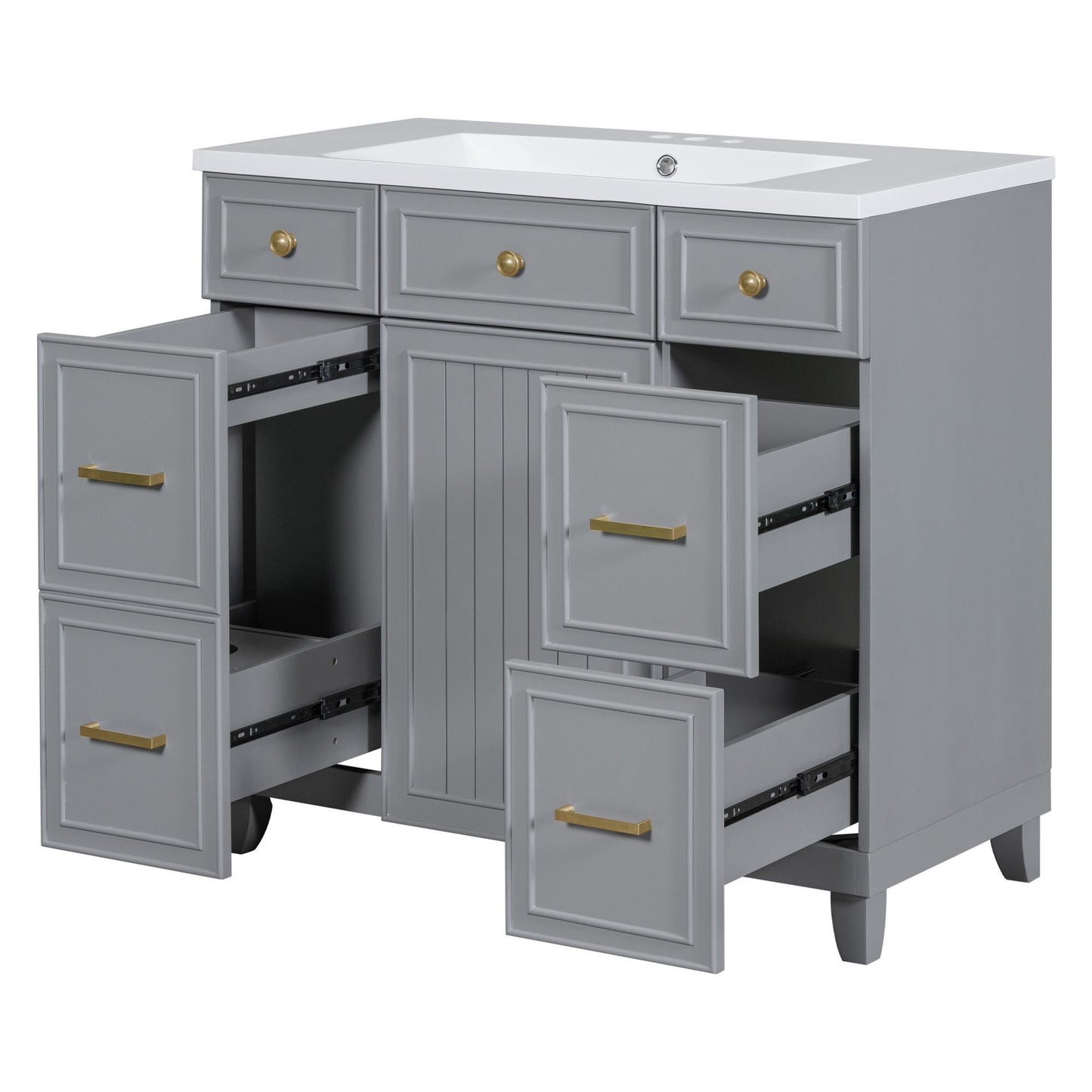 36" Bathroom Vanity Cabinet with Sink Top Combo Set, Grey, Single Sink.