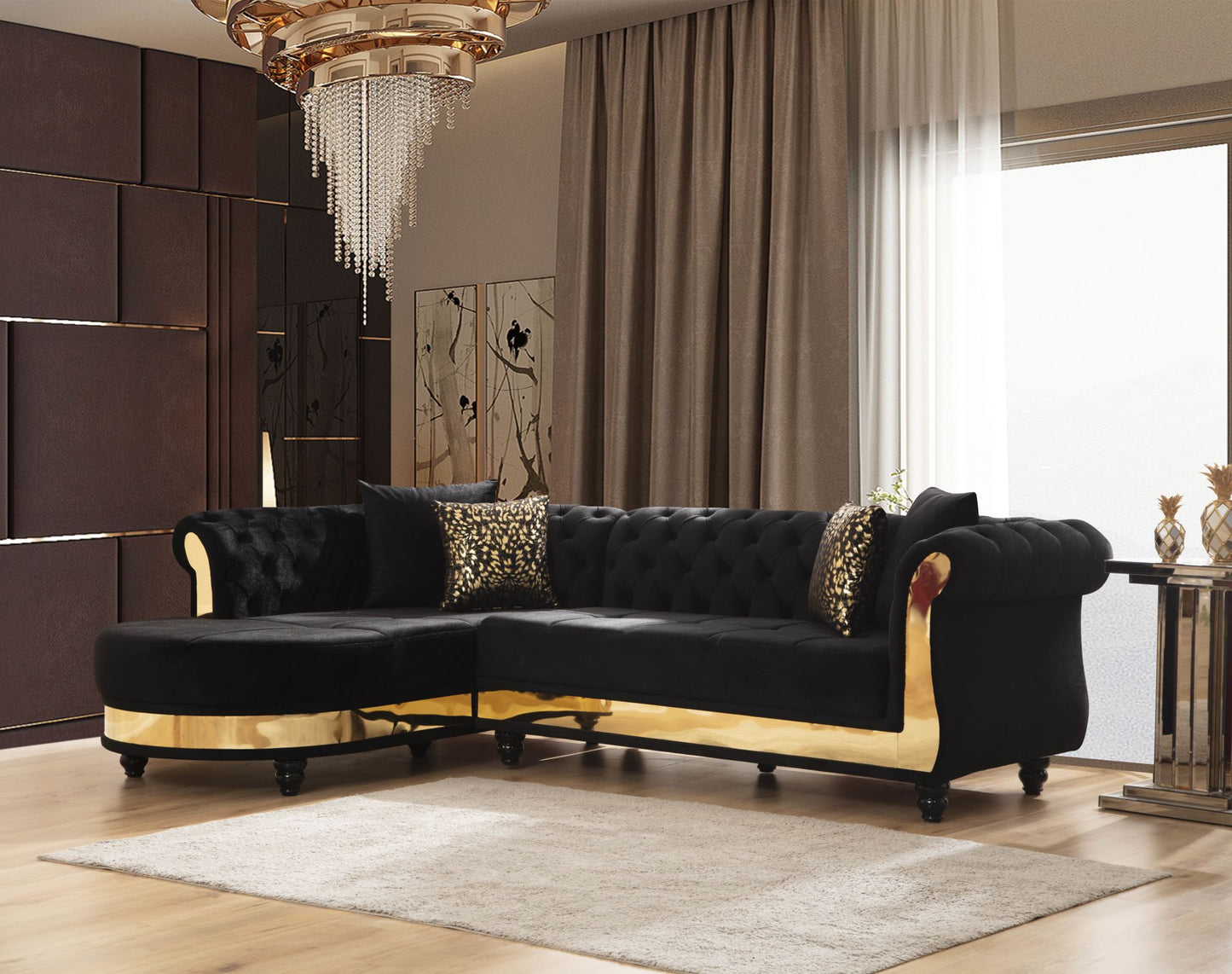 Julia Sectional - Velvet Fabric in Black