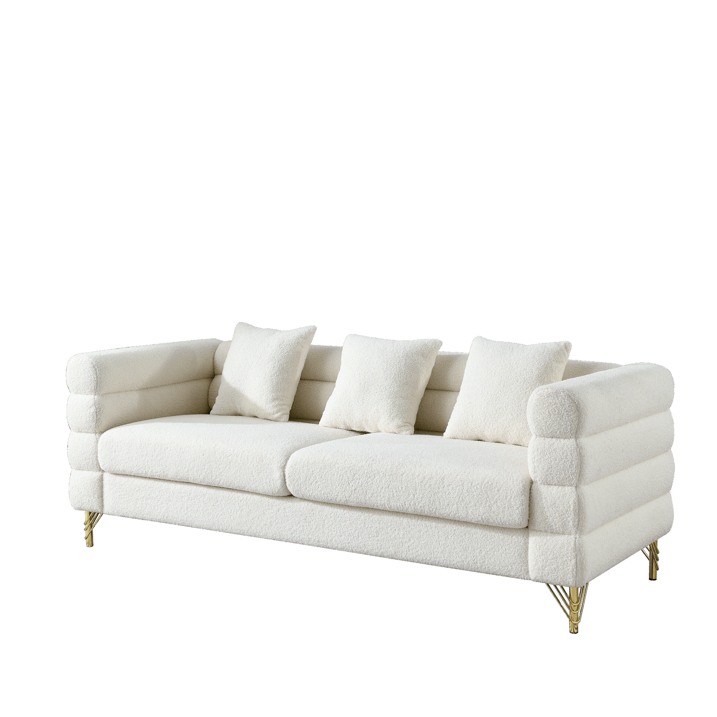 81 Inch Oversized 3 Seater Sectional Sofa, Living Room Comfort Fabric Sectional Sofa - Deep Seating Sectional Sofa, Soft Sitting with 3 Pillows for Living Room, Bedroom, etc., White teddy(Ivory)