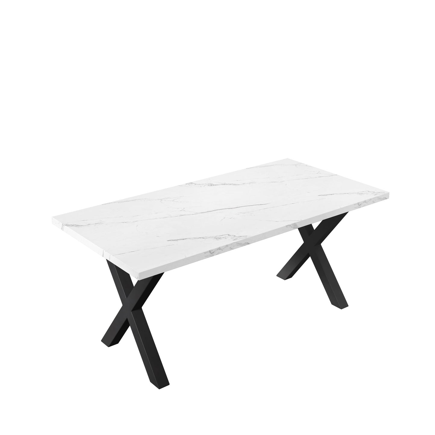 70.87\"Modern Square Dining Table with Printed  Marble Table Top+ X-Shape Table Leg