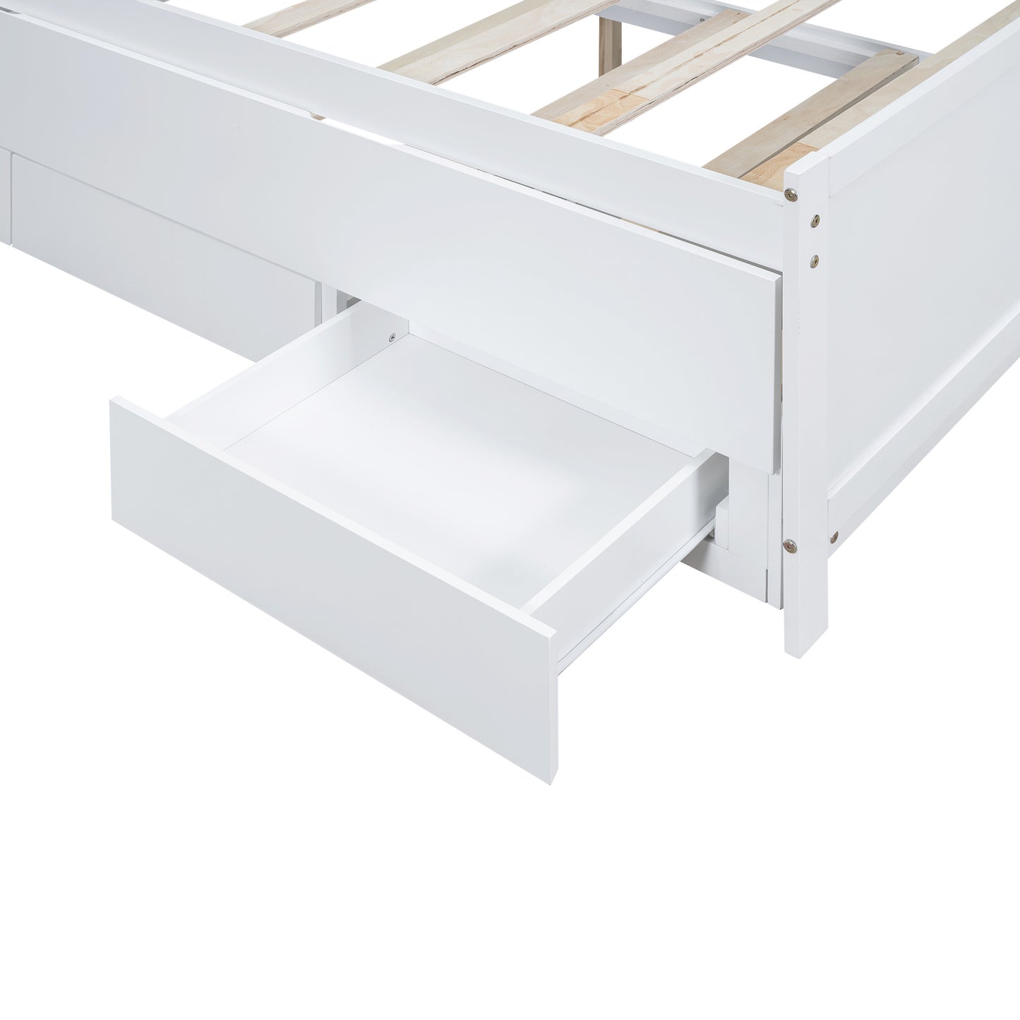 Full Size Platform Bed with Storage LED Headboard, Twin Size Trundle and 3 Drawers, White