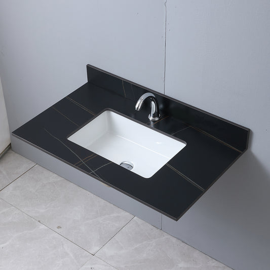 37inch bathroom vanity top stone white gold /black gold new style tops with rectangle undermount ceramic sink and single faucet hole