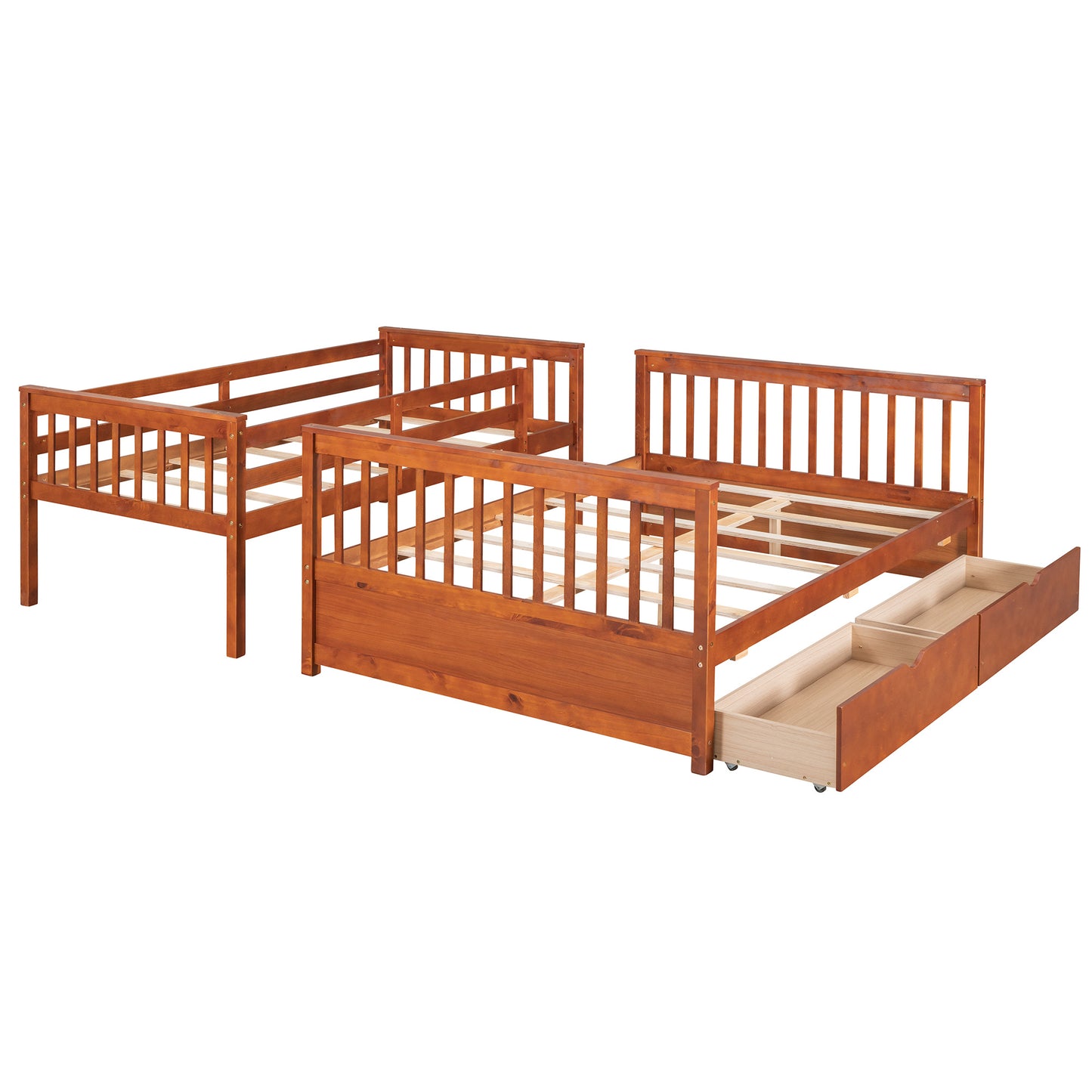 Brown- Twin-Over-Full Bunk Bed with Ladders and Two Storage Drawers