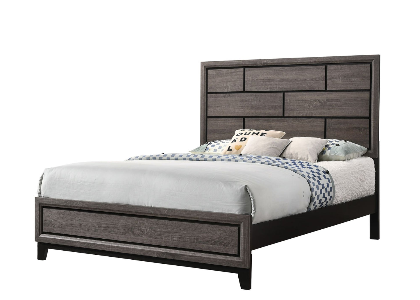 Cotemporary Gray Finish Full Size Panel Low-profile Bed Geometric Design Wooden Bedroom Furniture