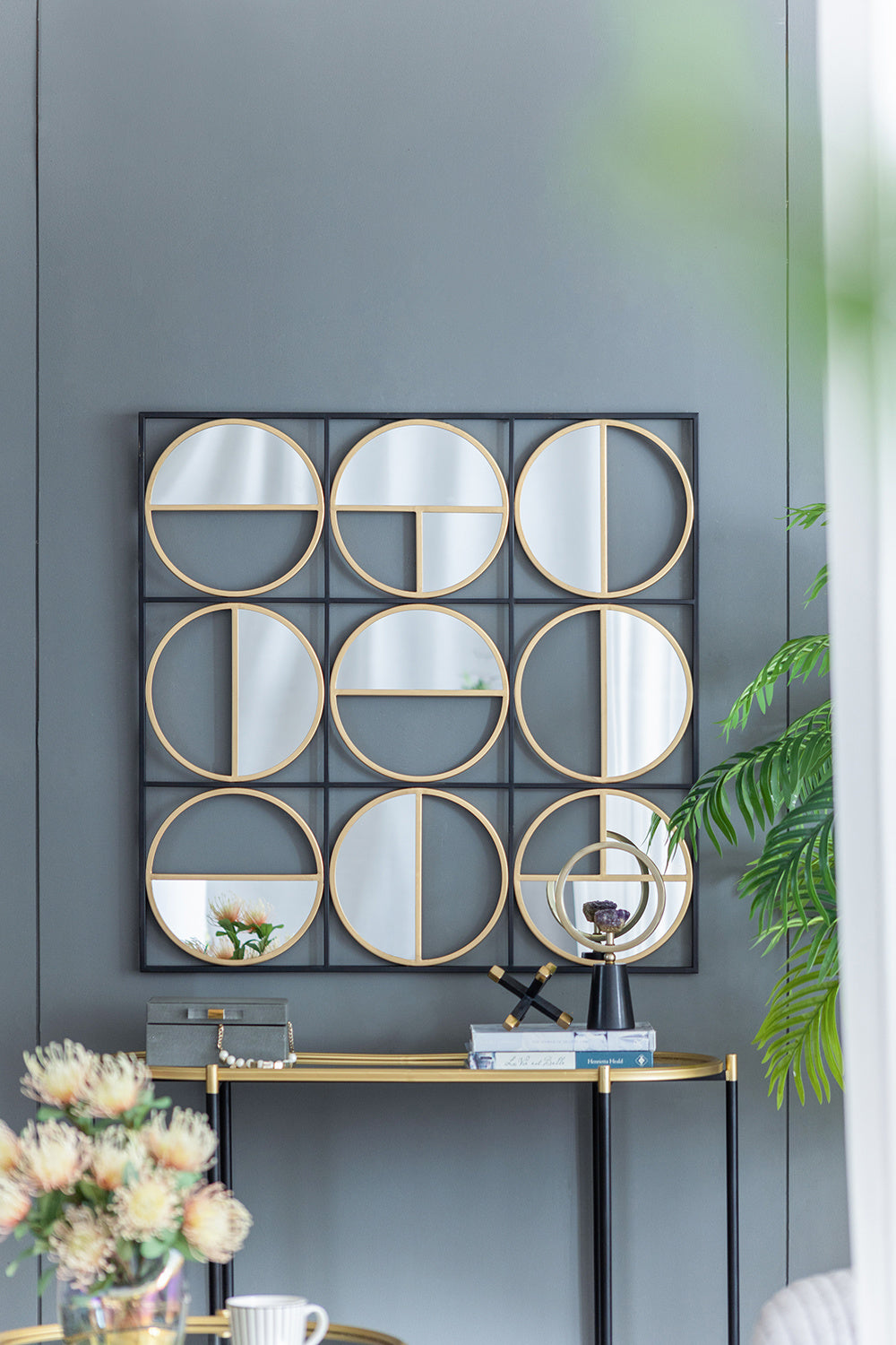 Eclectic Styling Metal Beaded Black Wall Mirror