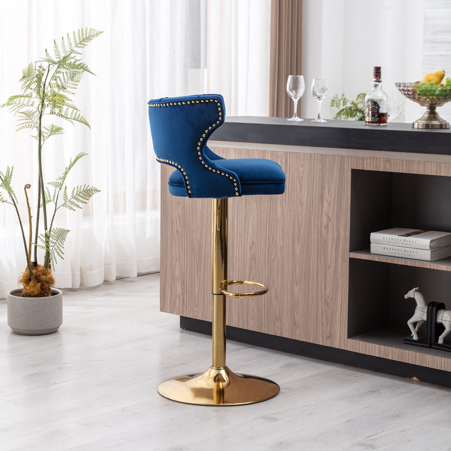 Blue and Gold Bar Stools; 2PCS/SET