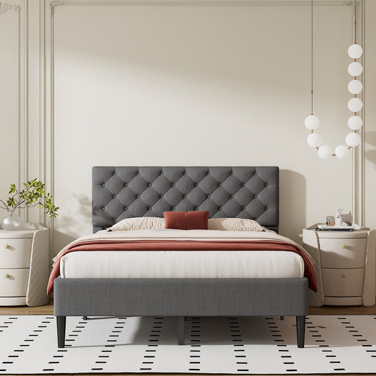 Upholstered Linen Platform Bed, Full Size