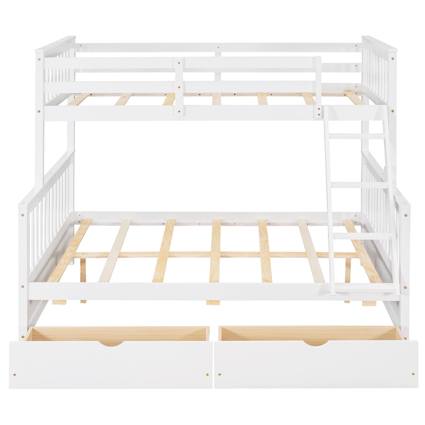 Brown- Twin-Over-Full Bunk Bed with Ladders and Two Storage Drawers