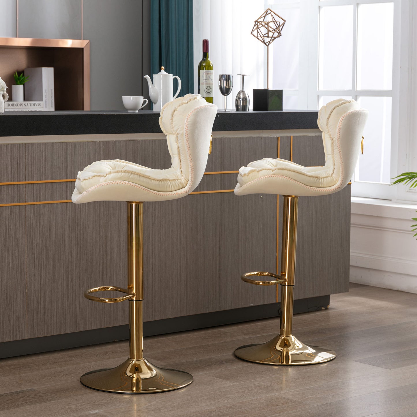 Set of 2 Bar Stools; cream