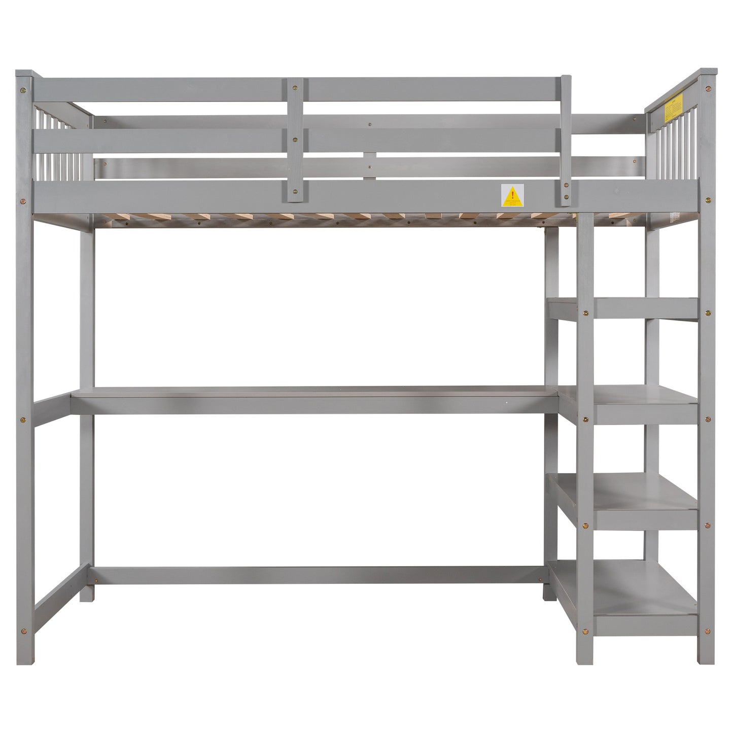 Twin Size Loft Bed with Storage Shelves and Under-bed Desk