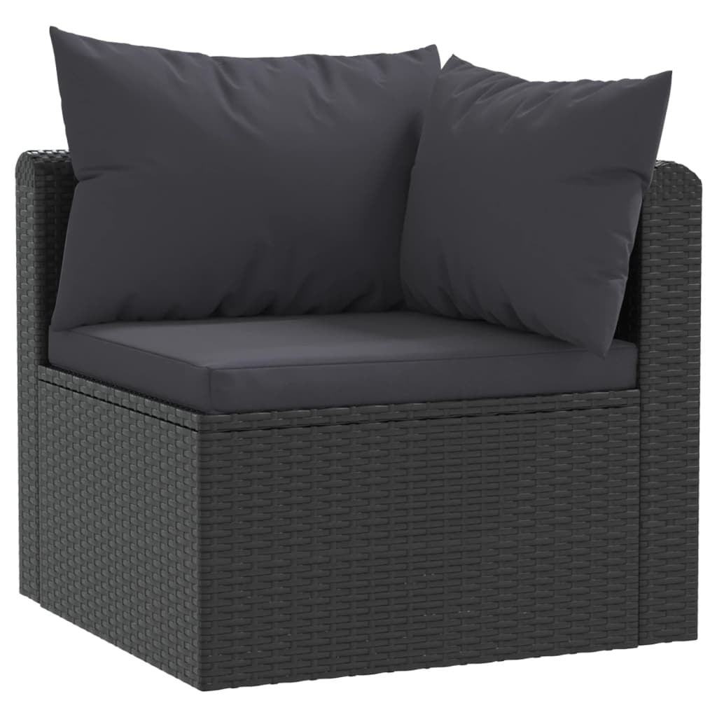 7 Piece Patio Lounge Set with Cushions Poly Rattan Black