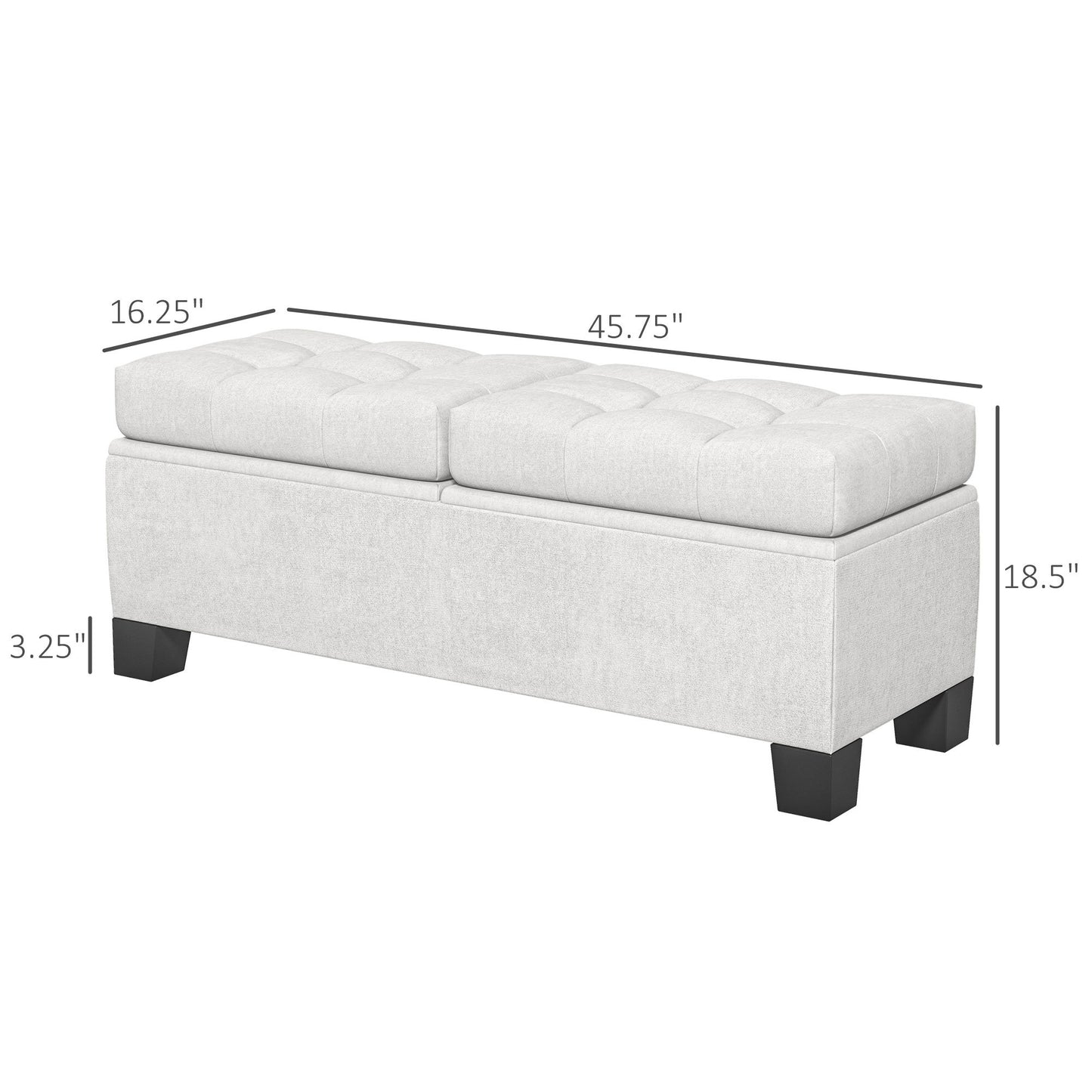 46" Storage Ottoman Bench, Upholstered End of Bed Bench with Steel Frame, Button Tufted Storage Bench with Safety Hinges for Living Room, Entryway, Bedroom, Cream