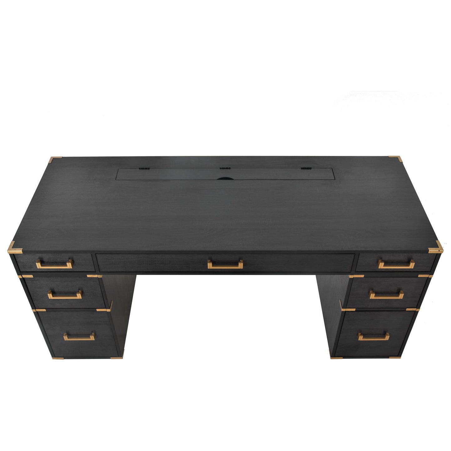 70"Classic and Traditional Executive Desk with Metal Edge Trim , Black