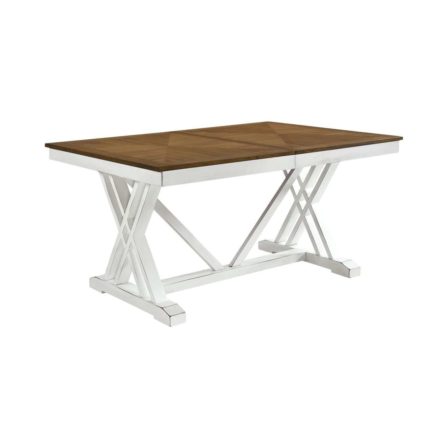 Modern Style White and Oak Finish Dining Table - with Self-Storing Extension Leaf Charming Traditional Lines Dining Furniture