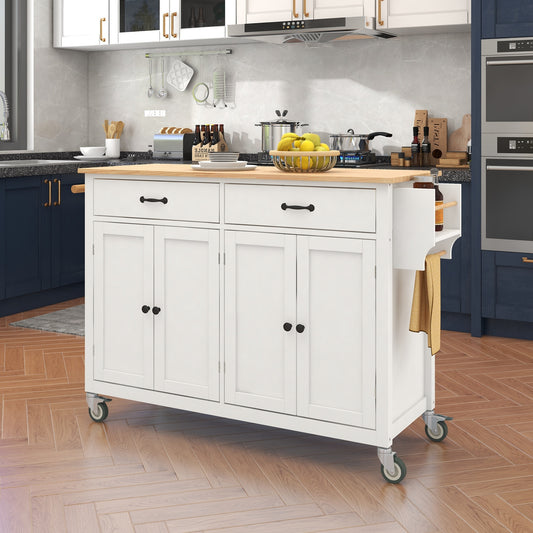 Kitchen Island Cart with Solid Wood Top and Locking Wheels (White)