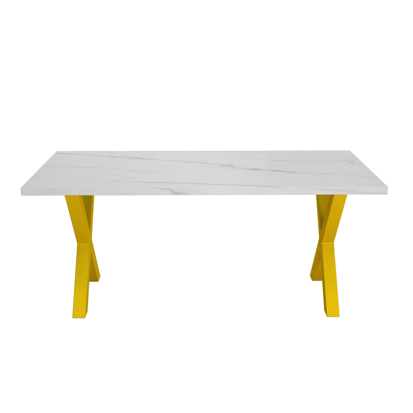 70.87\"Modern Square Dining Table with Printed  Marble Table Top+ X-Shape Table Leg