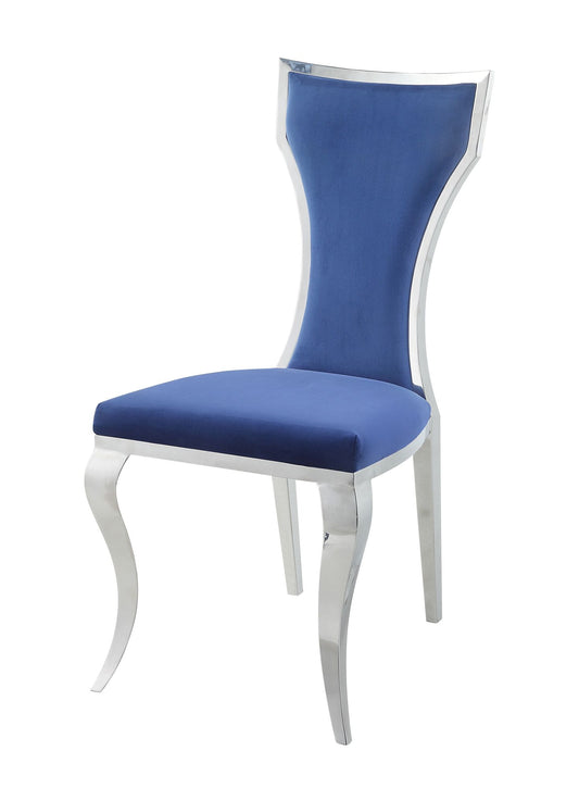 Azriel Dining Chair(Set-2), Blue Velvet & Mirrored Silver Finish