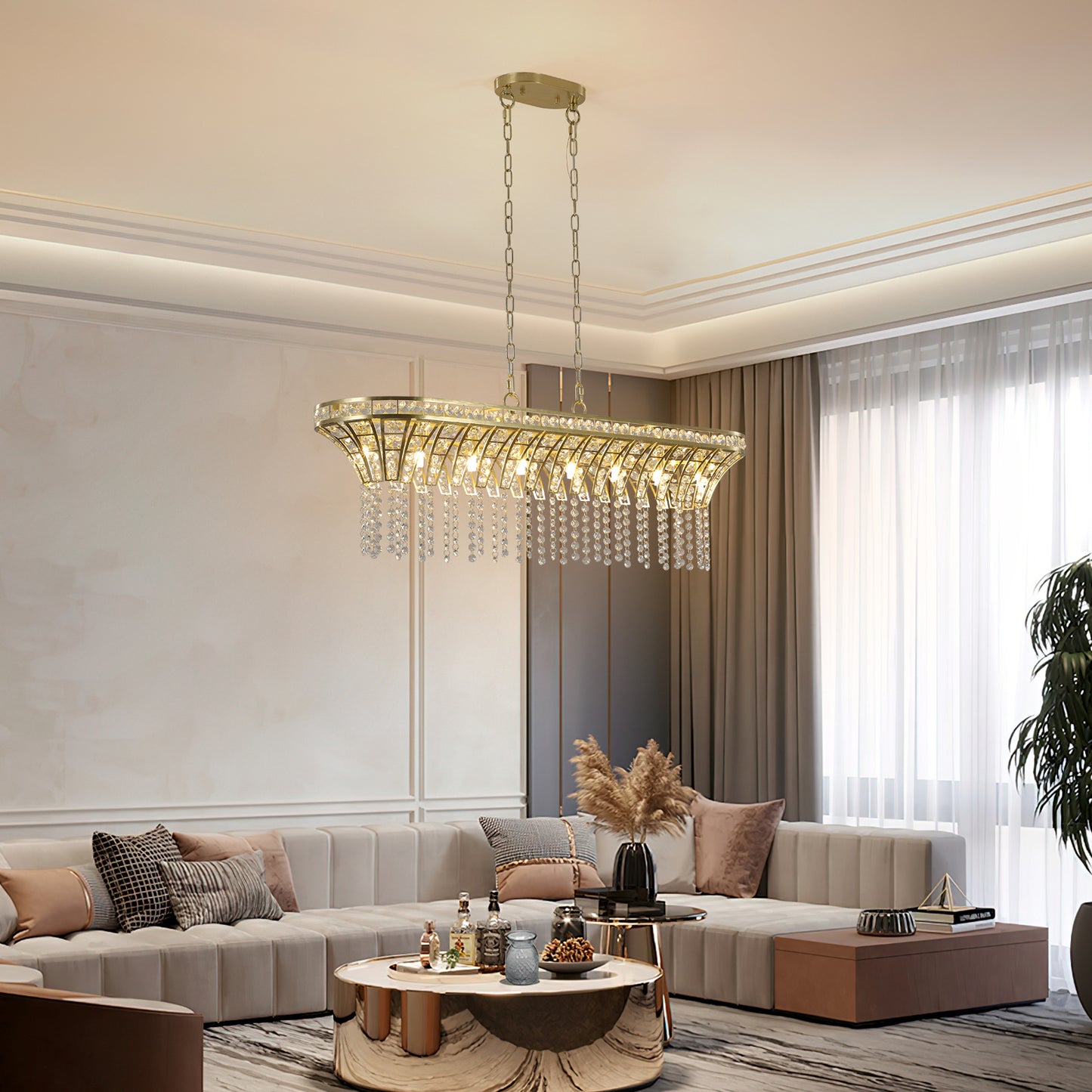 Modern Champagne Gold Light - Oval Crystal ceiling chandelier