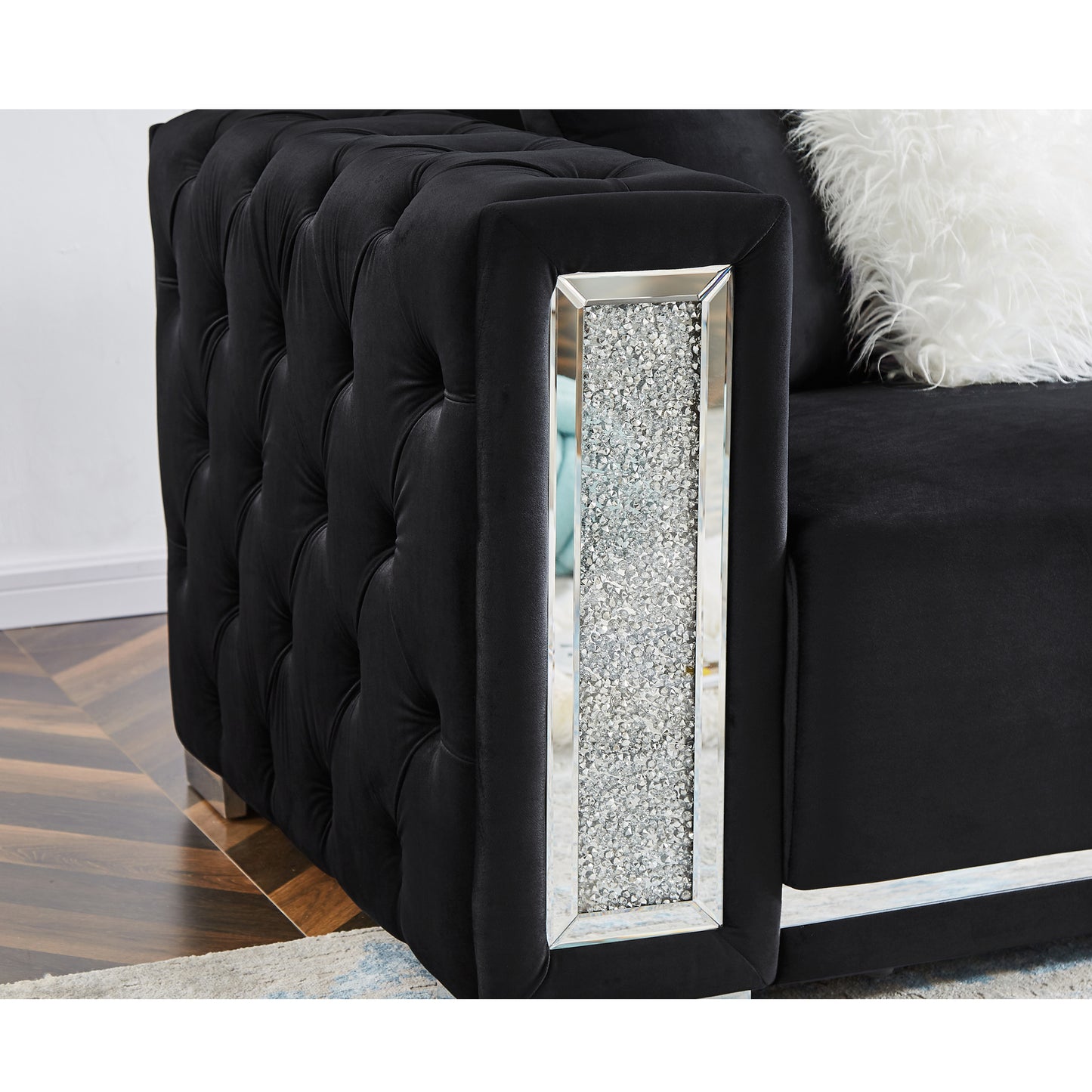 Black Velvet Loveseat for Living Room with Pillows