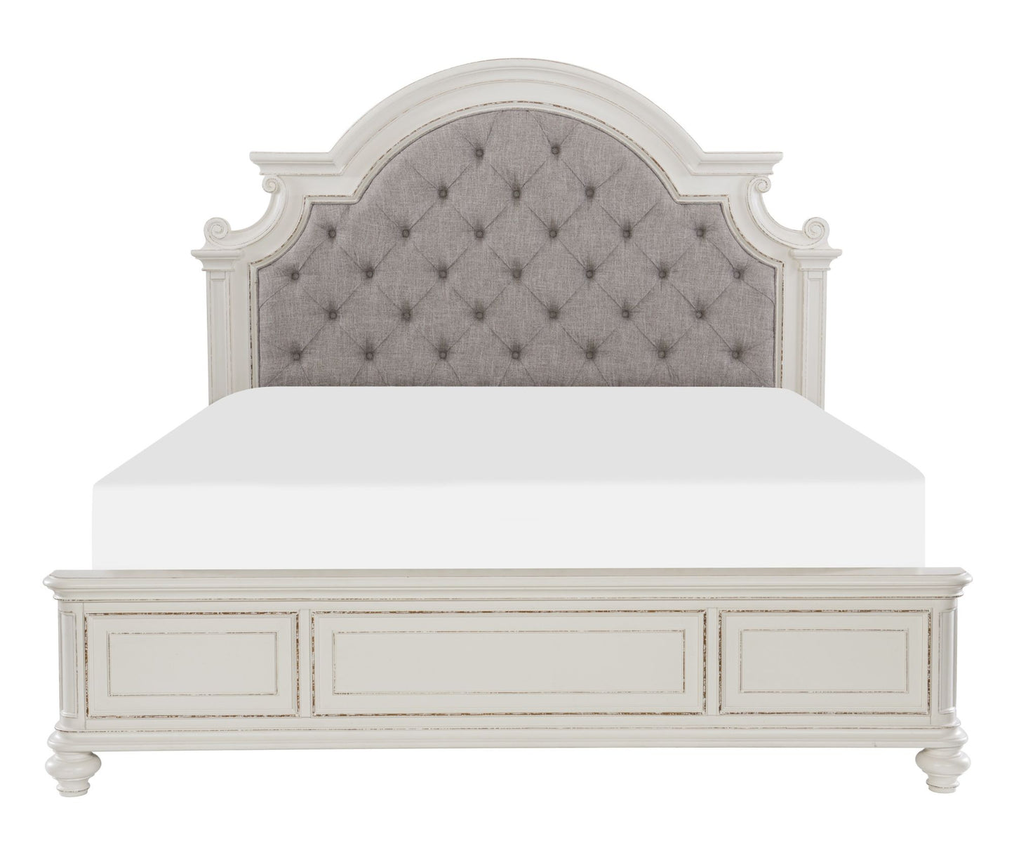 Antique White Finish 1pc Eastern King Size Bed Button-Tufted Upholstered Headboard Traditional Design Bedroom Furniture