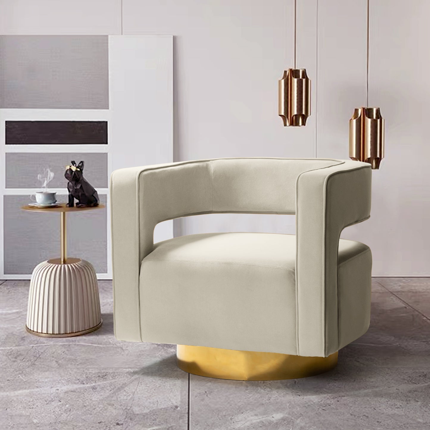 Blanca Swivel Barrel Chair-TAN