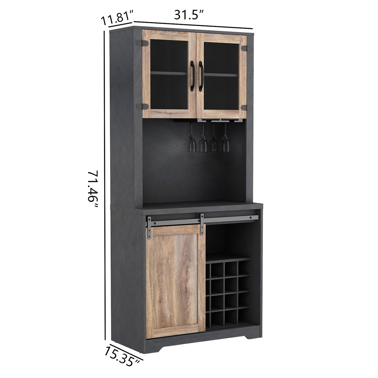 WESOME 31 Inch Farmhouse Barn Door Bar Cabinet.