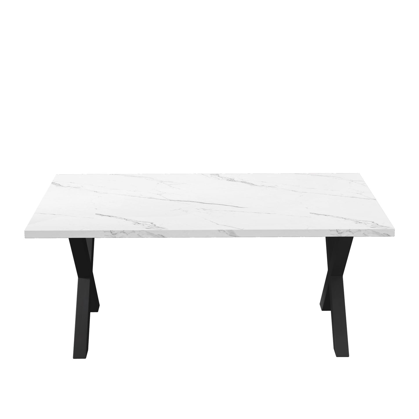 70.87\"Modern Square Dining Table with Printed  Marble Table Top+ X-Shape Table Leg