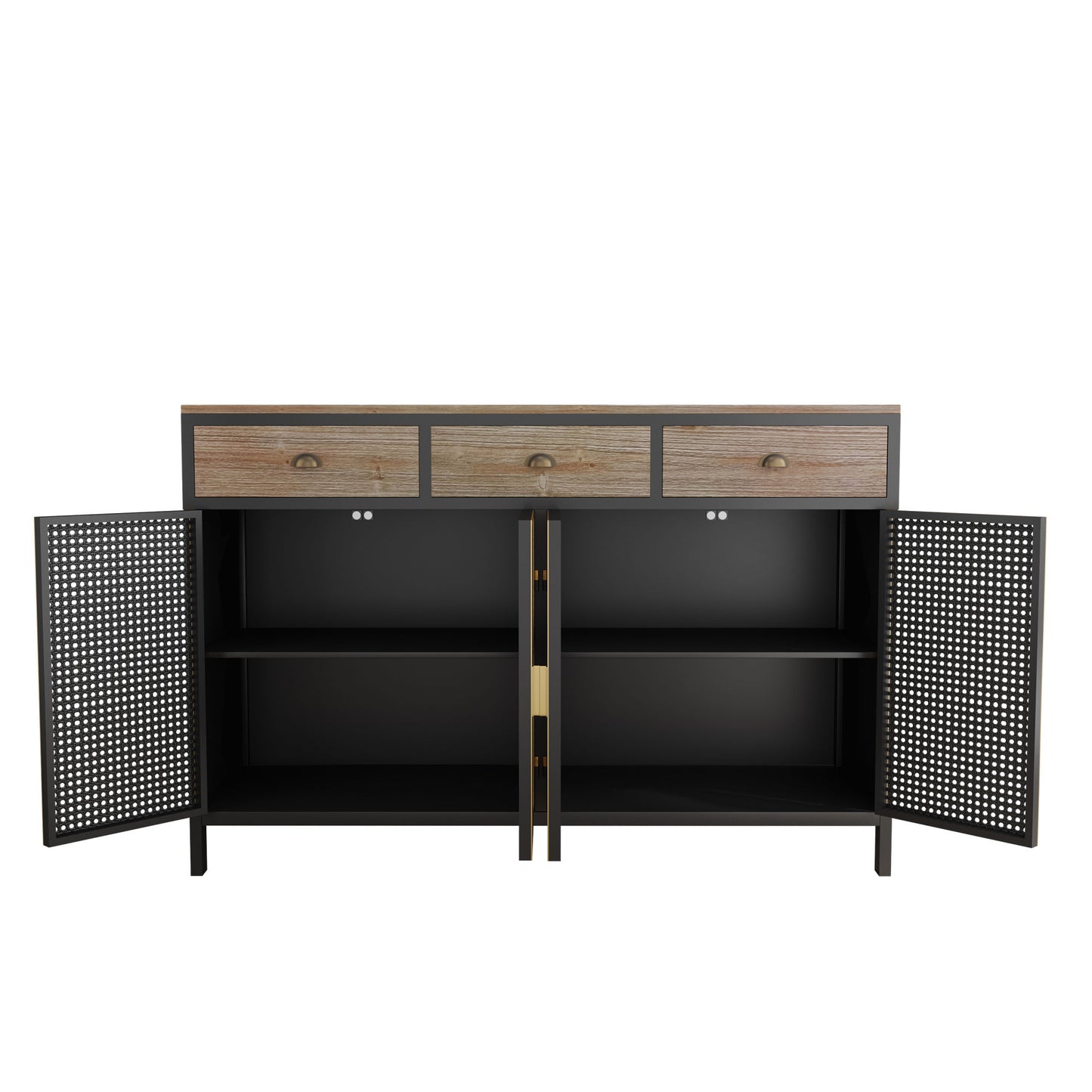 48" Wide 4 Doors Modern Sideboard with 3 Top Drawers, Freestanding Sideboard Storage Cabinet Entryway Floor Cabinet