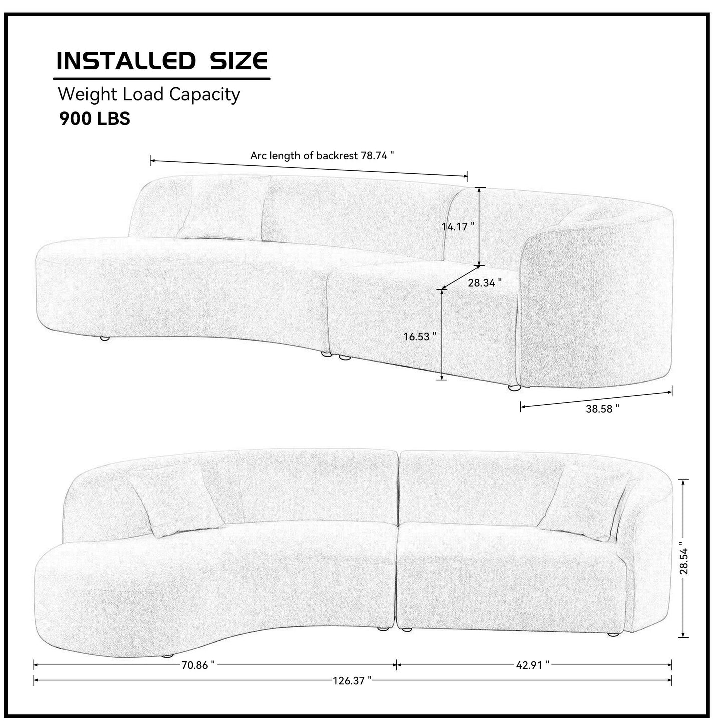 Luxury Modern Style Living Room Upholstery Curved Sofa with Chaise 2-Piece Set - Boucle Couch, White