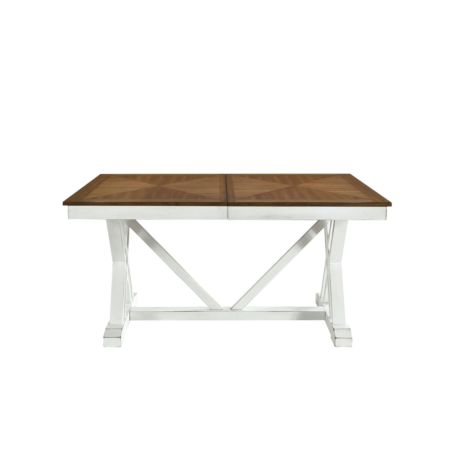 Modern Style White and Oak Finish Dining Table - with Self-Storing Extension Leaf Charming Traditional Lines Dining Furniture