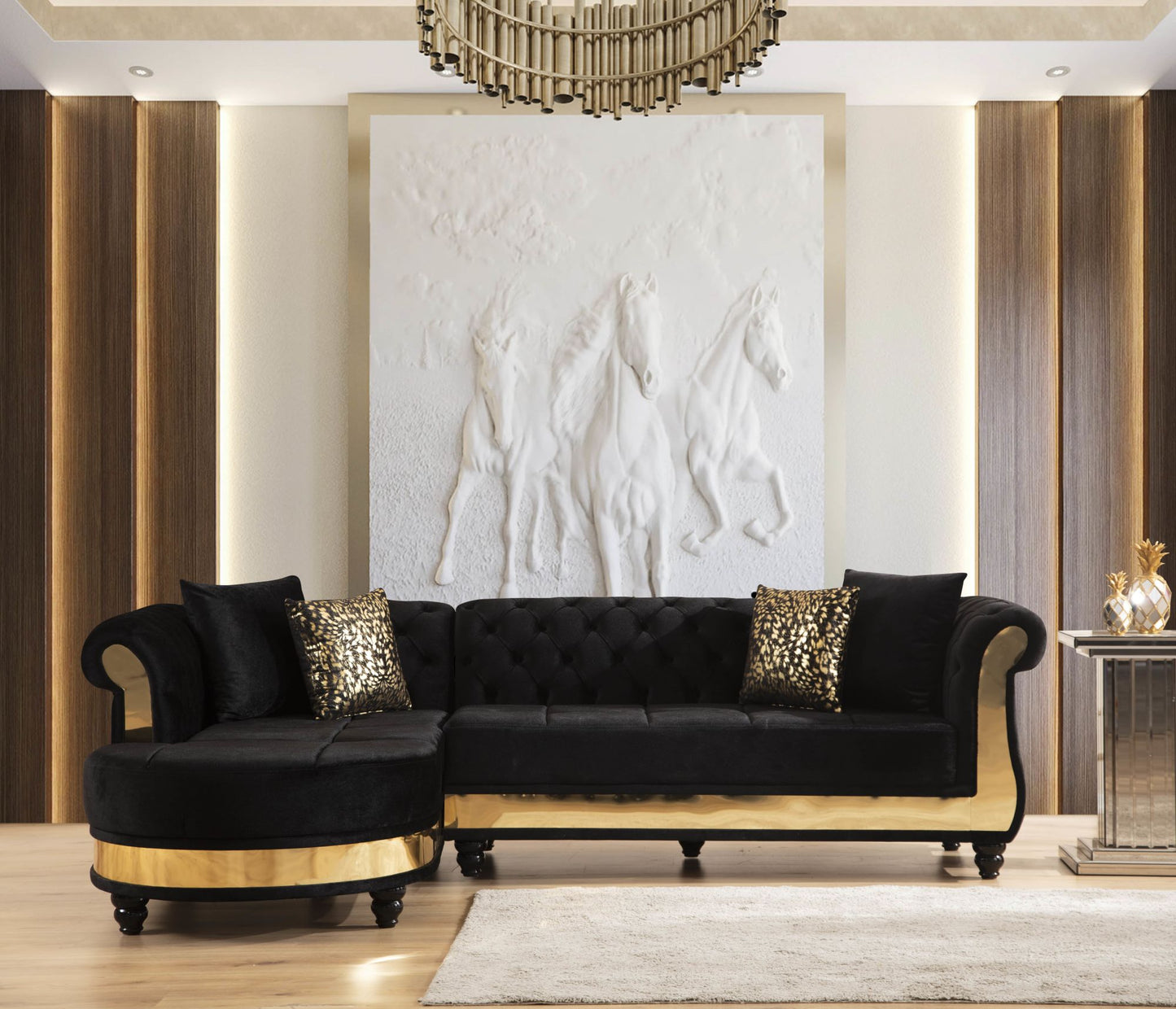 Julia Sectional - Velvet Fabric in Black