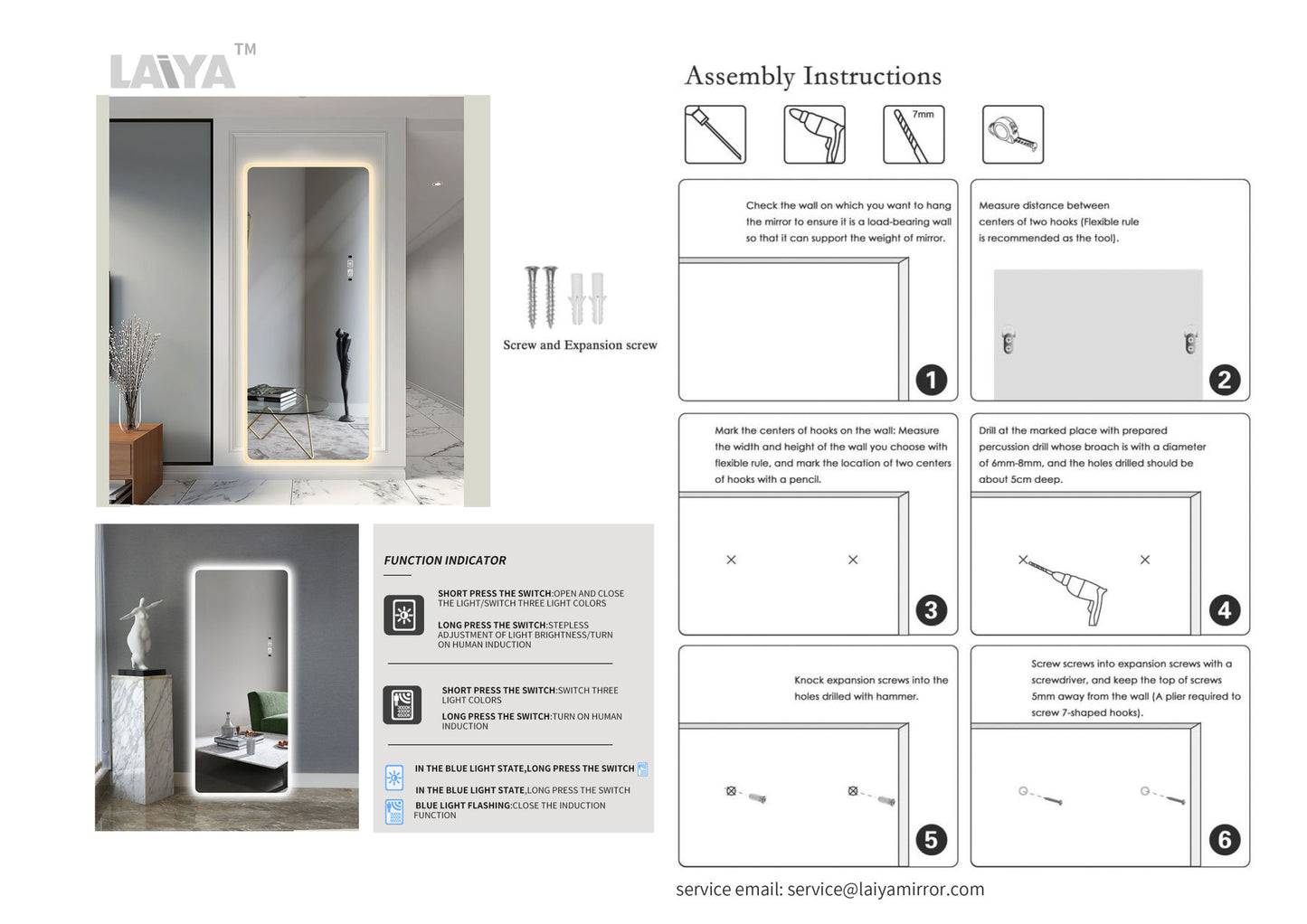 Full Length Mirror Lighted Vanity Body Mirror LED Mirror Wall-Mounted Mirror- intelligent Mirror