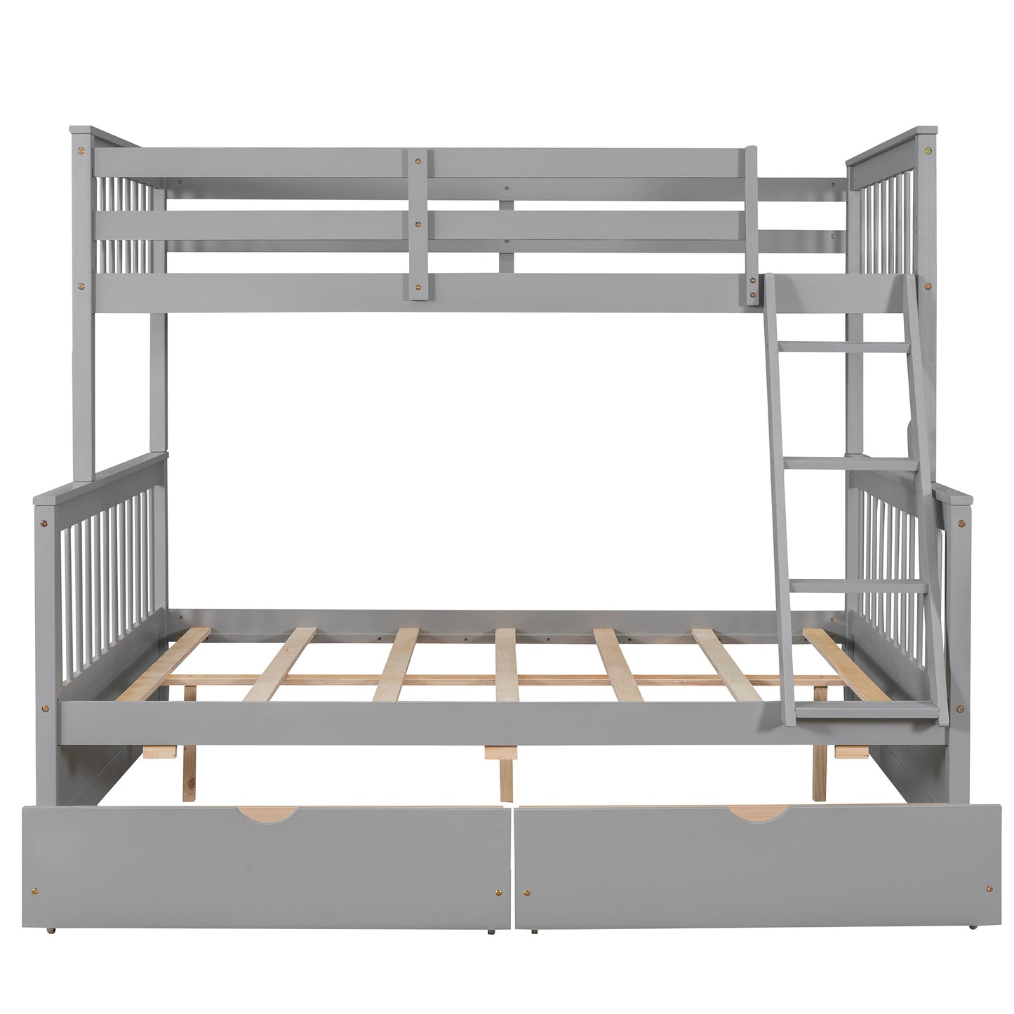 Brown- Twin-Over-Full Bunk Bed with Ladders and Two Storage Drawers