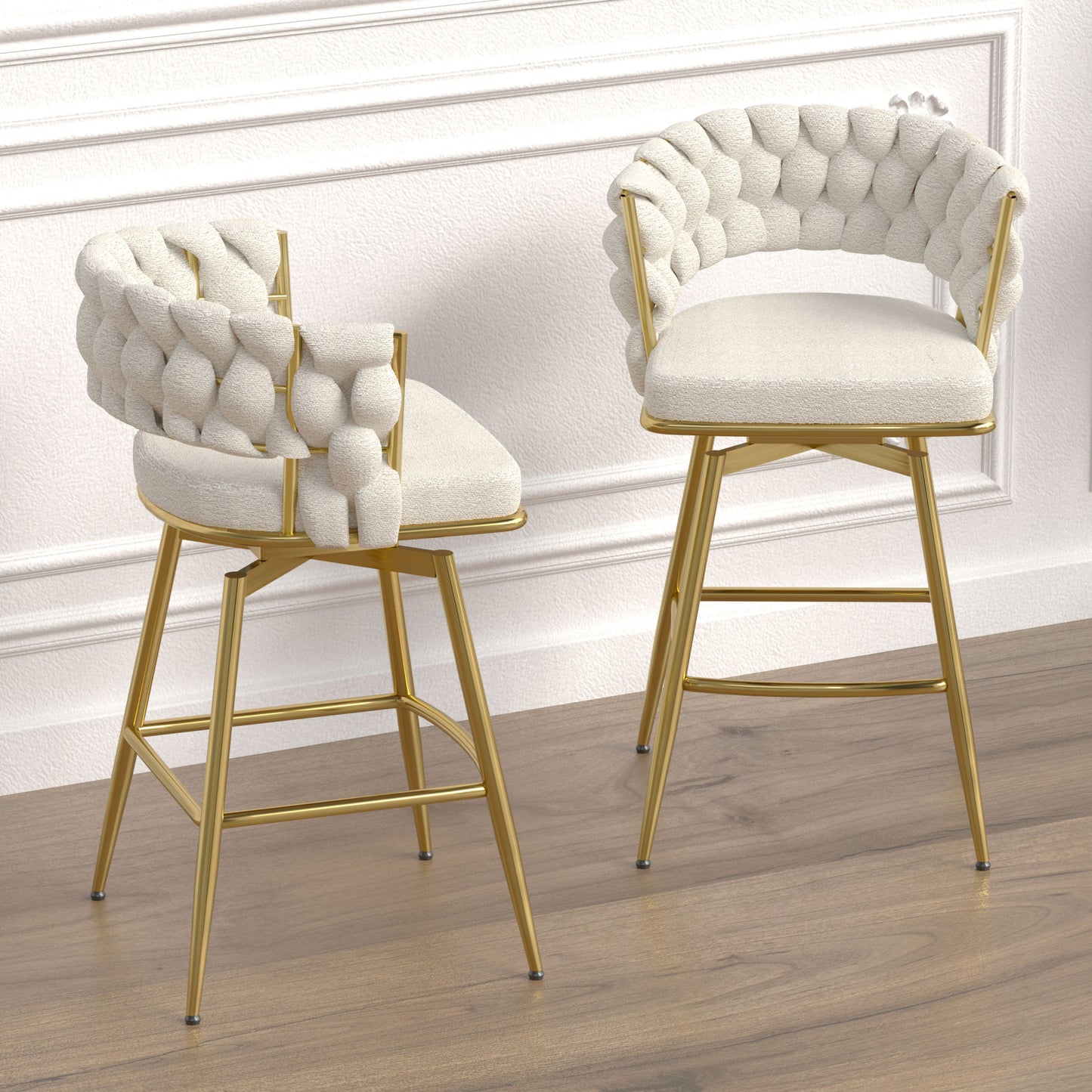 Bar Chair Toweling Woven Bar Stool Set of 2, (White)