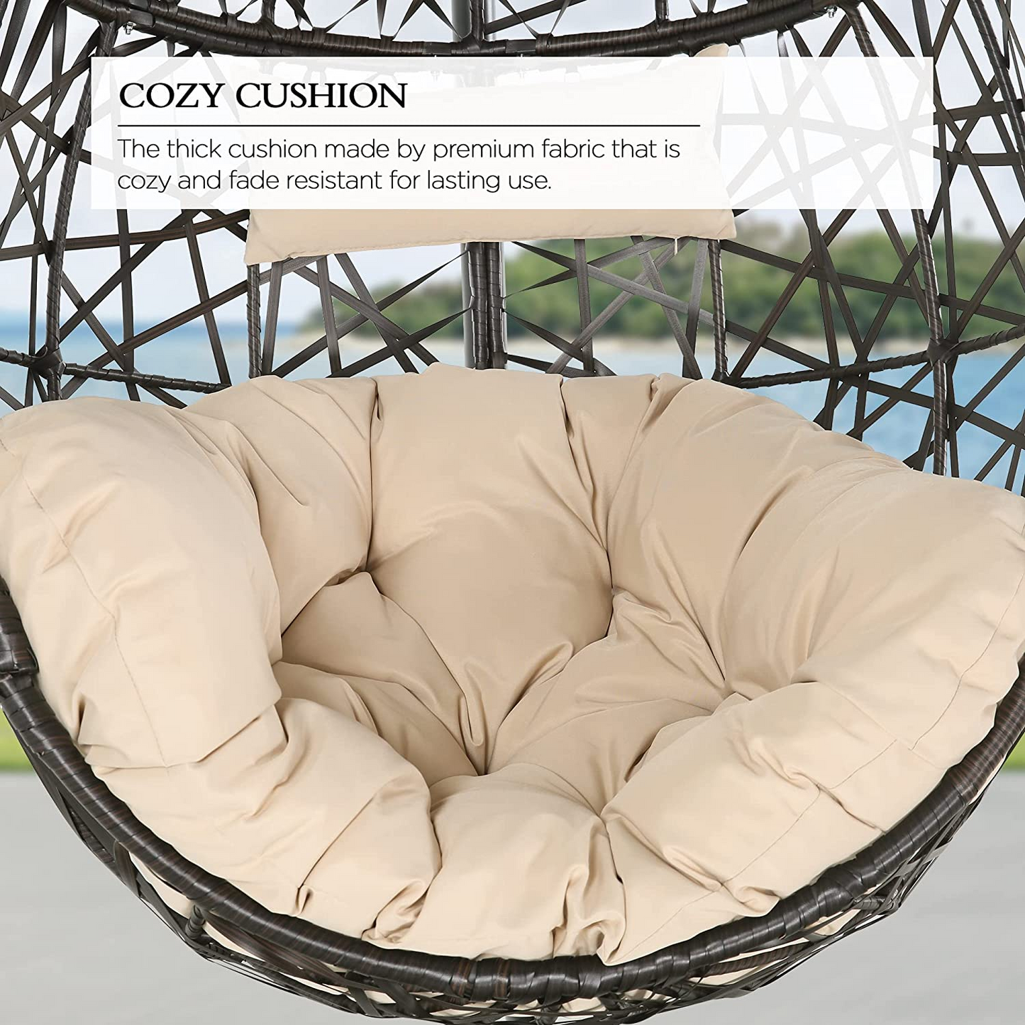 Hanging Egg Chair Outdoor Indoor Patio Swing Chair with UV Resistant Cushion Wicker Rattan Hammock Basket Chair with Stand (Turqoise)