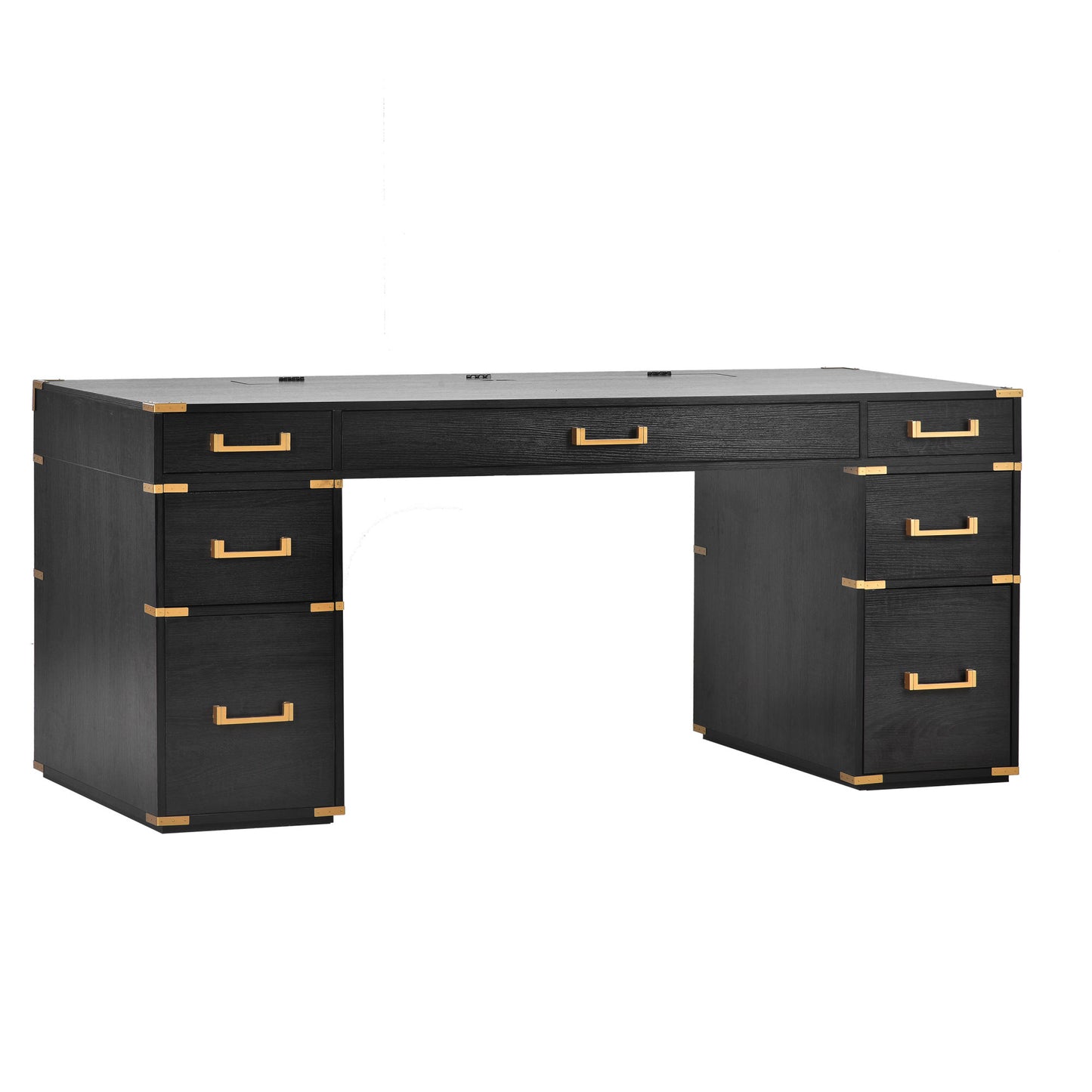 70"Classic and Traditional Executive Desk with Metal Edge Trim , Black