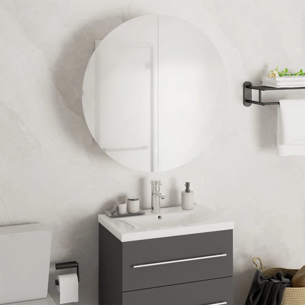 Bathroom Vanity with sink and Round Mirror/LED Combo White 18.5"x18.5"x6.9"