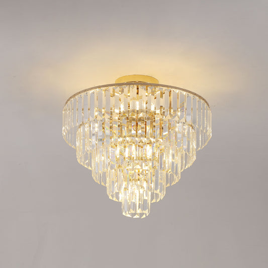 Gold Crystal Chandeliers,5-Tier Round Semi Flush Mount Chandelier Light Fixture