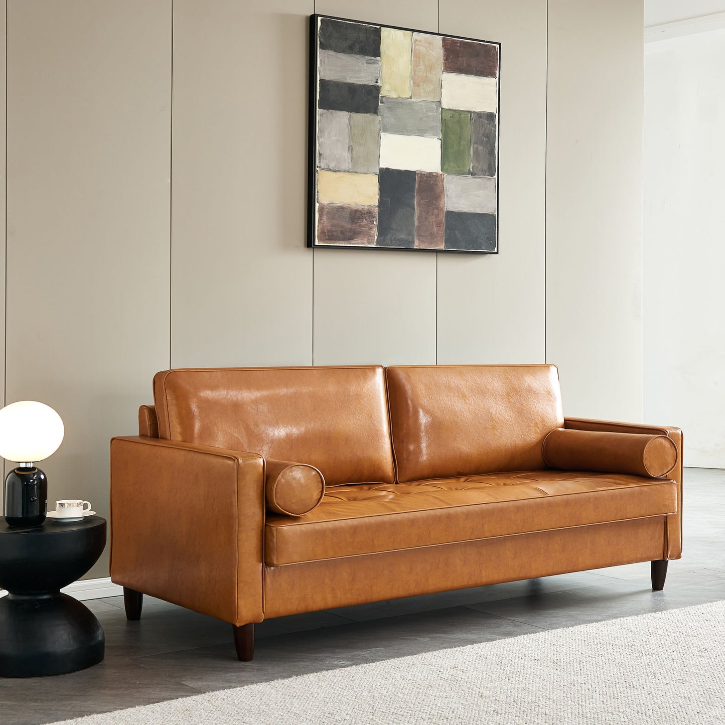 Modern Mid-Century Vegan Leather Sofa