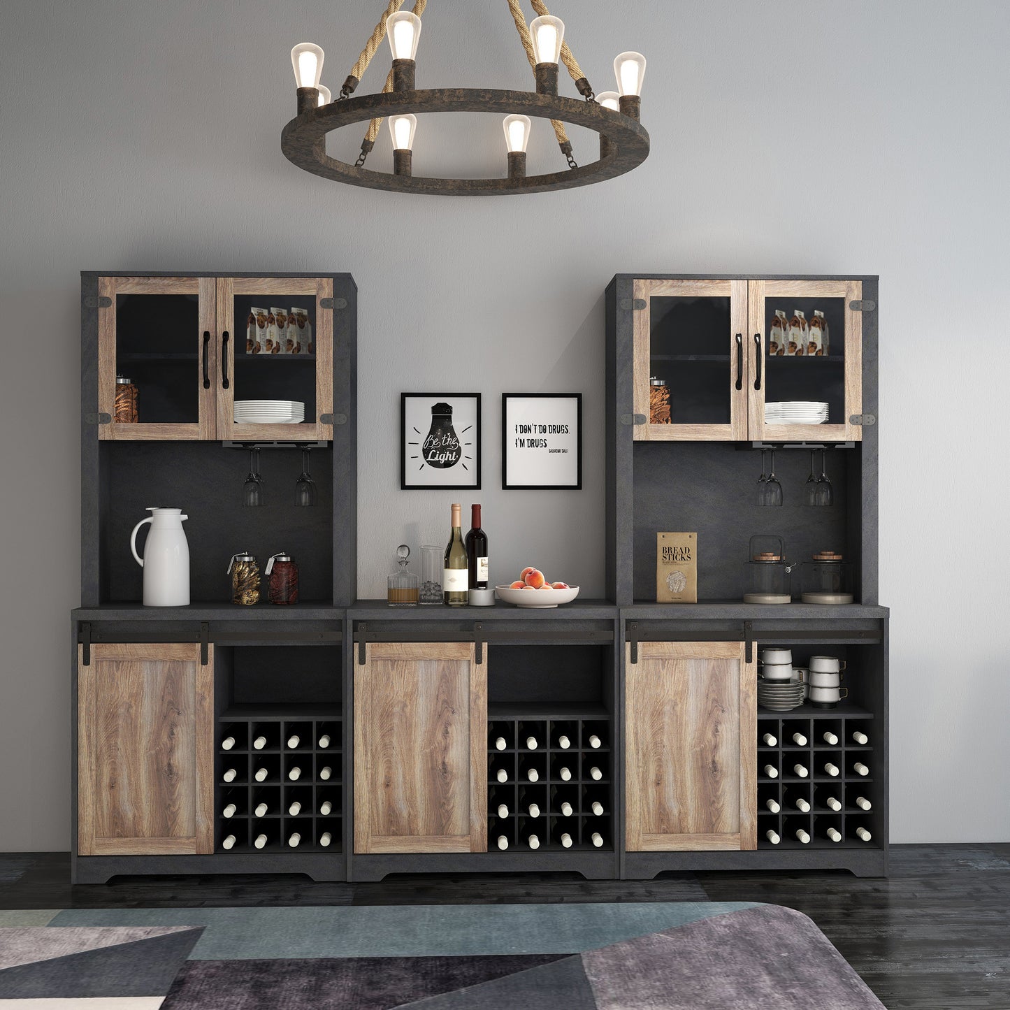 WESOME 31 Inch Farmhouse Barn Door Bar Cabinet.