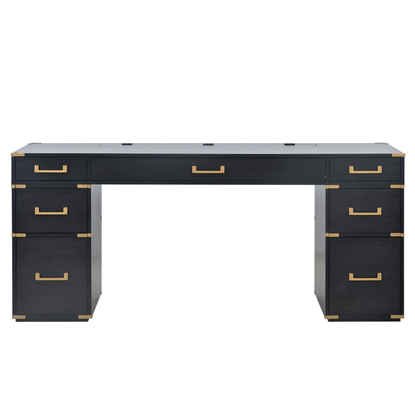 70"Classic and Traditional Executive Desk with Metal Edge Trim , Black