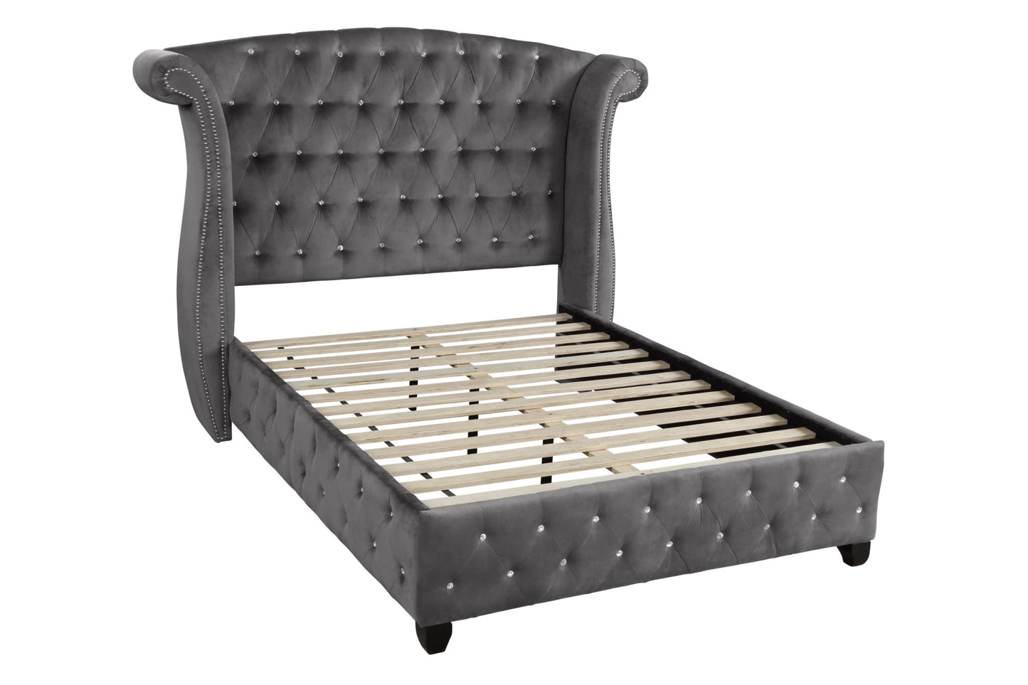 Sophia Crystal Tufted Full Bed Made With Wood In Color Gray