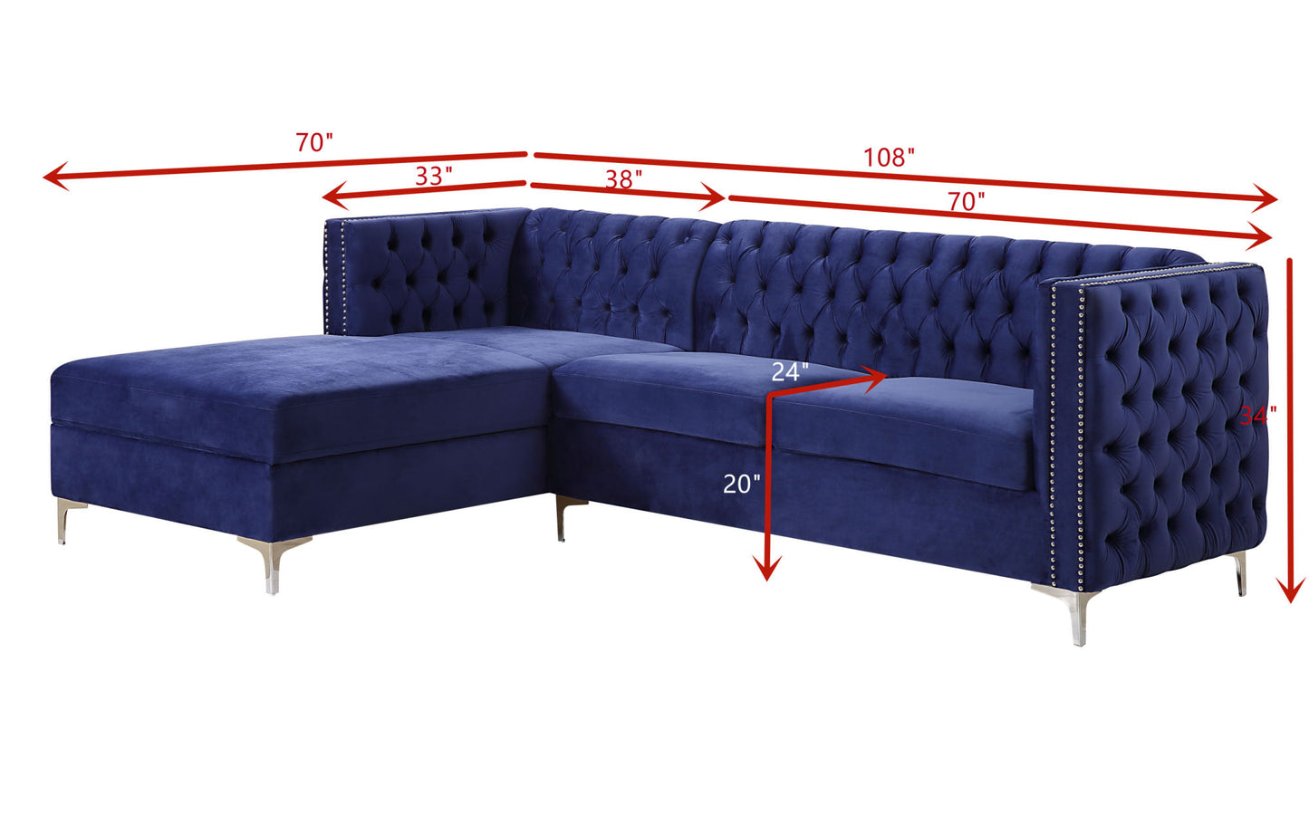 Sullivan Sectional Sofa; Navy Blue Velvet