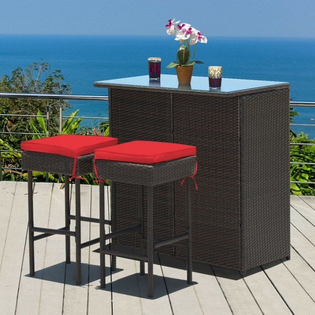 3 Pieces Outdoor Patio Rattan Wicker Bar Set