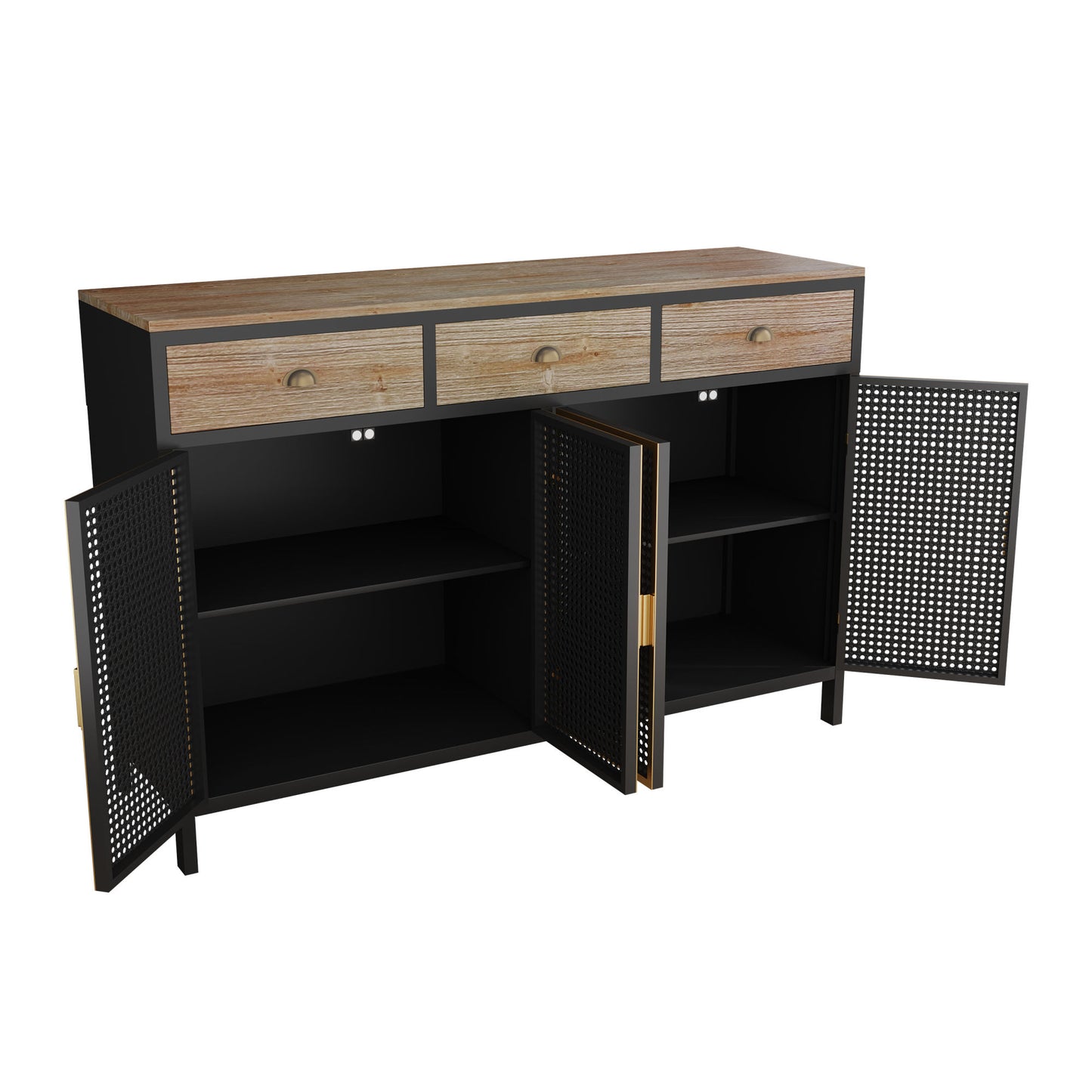 48" Wide 4 Doors Modern Sideboard with 3 Top Drawers, Freestanding Sideboard Storage Cabinet Entryway Floor Cabinet