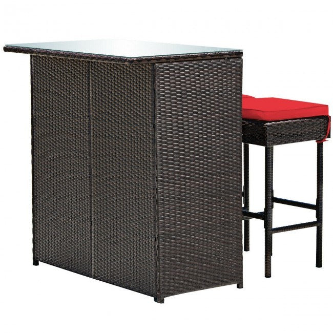 3 Pieces Outdoor Patio Rattan Wicker Bar Set