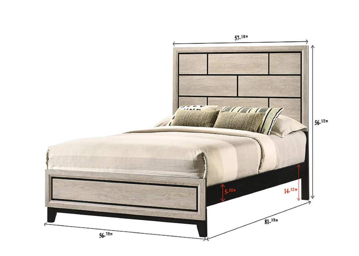 Cotemporary Gray Finish Full Size Panel Low-profile Bed Geometric Design Wooden Bedroom Furniture