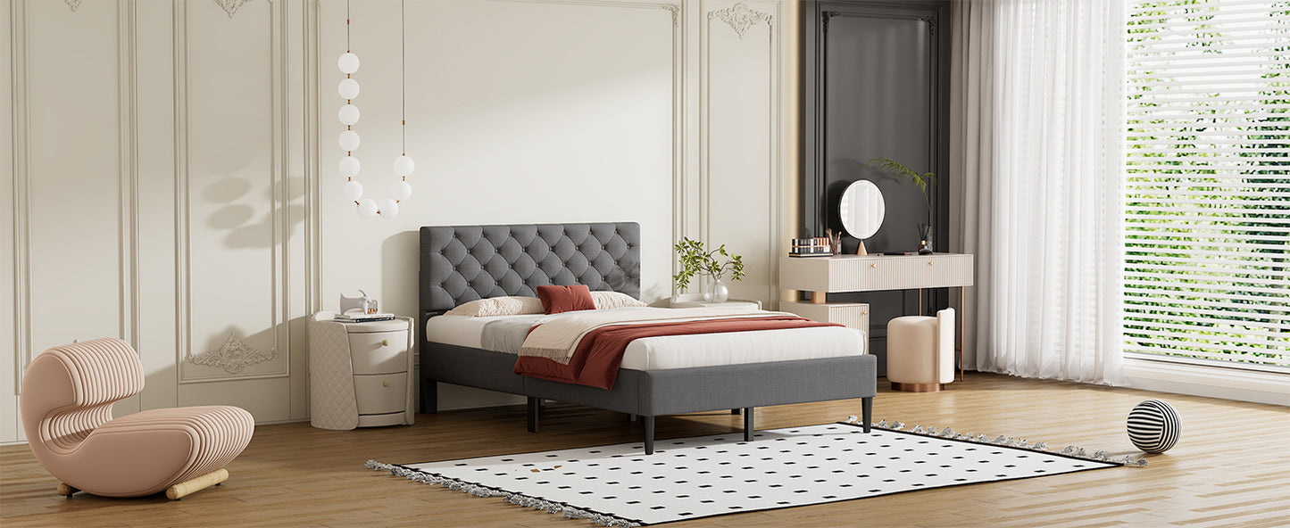 Upholstered Linen Platform Bed, Full Size