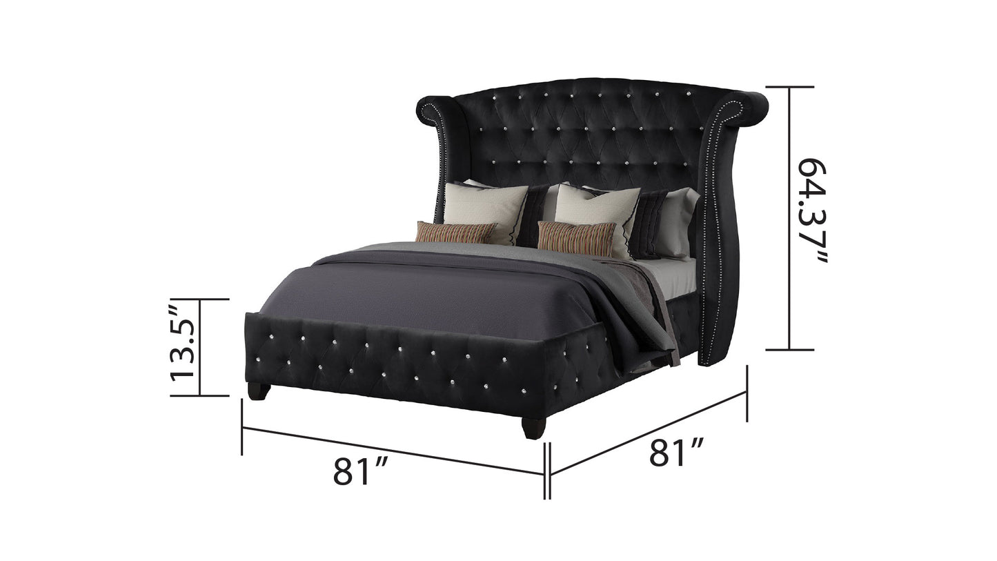 Sophia Crystal Tufted King Bed Made with wood in Black